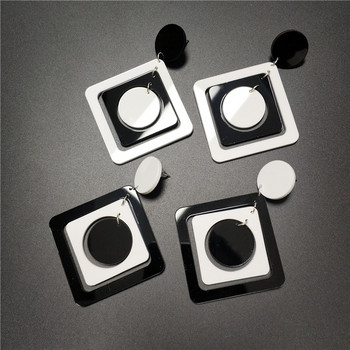 KUGUYS Класически черно-бели квадратни кръгли обеци за жени Модни модерни акрилни бижута Висящи летни плажни аксесоари