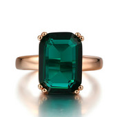 Fashion Green Big Square Crystal Crystal κοσμήματα για γυναίκες Ροζ χρυσό Δαχτυλίδι κοκτέιλ με πέτρινο βραδινό κόσμημα R700