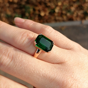 Модни зелени големи квадратни кристални брачни пръстени Бижута за жени Коктейлен пръстен в цвят розово злато с камък Вечерни бижута R700