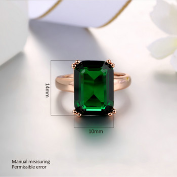 Fashion Green Big Square Crystal Crystal κοσμήματα για γυναίκες Ροζ χρυσό Δαχτυλίδι κοκτέιλ με πέτρινο βραδινό κόσμημα R700