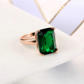Модни зелени големи квадратни кристални брачни пръстени Бижута за жени Коктейлен пръстен в цвят розово злато с камък Вечерни бижута R700