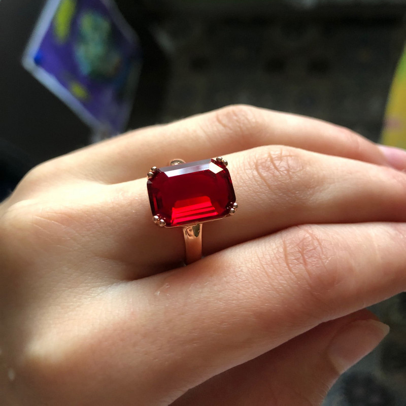 Fashion Green Big Square Crystal Crystal κοσμήματα για γυναίκες Ροζ χρυσό Δαχτυλίδι κοκτέιλ με πέτρινο βραδινό κόσμημα R700