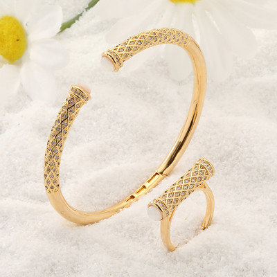 Set de bijuterii pentru nuntă, în stil arab, cu zircon cubic din piatră colorată, cu brățară de lux, cu inele, pentru femei