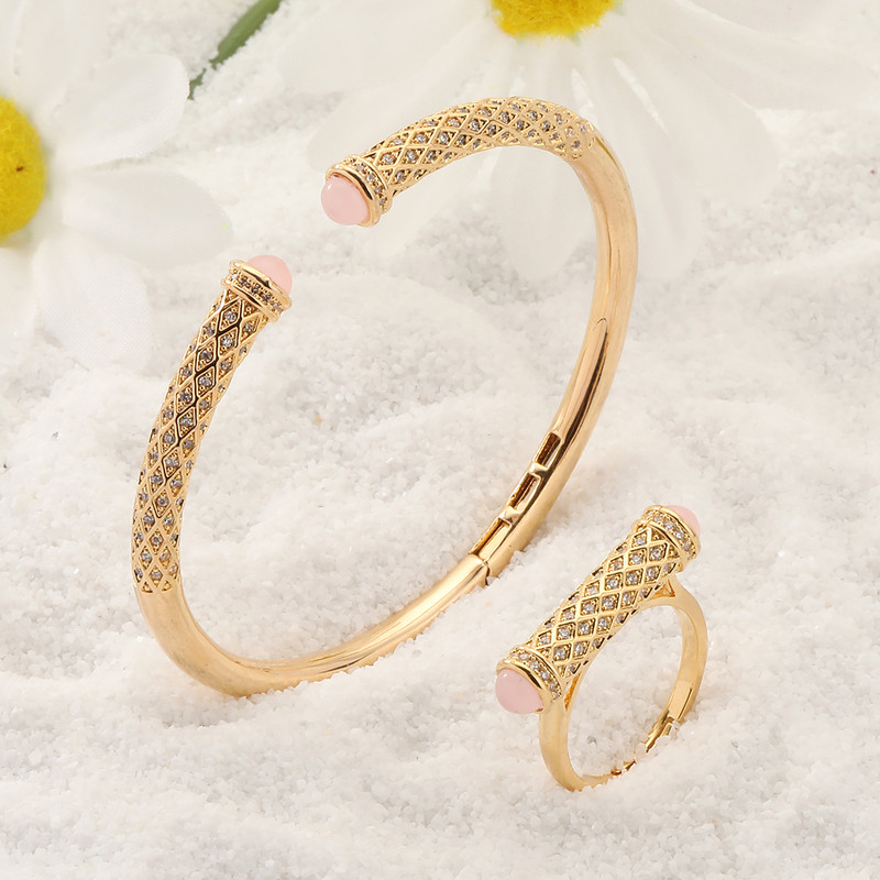 Set de bijuterii pentru nuntă, în stil arab, cu zircon cubic din piatră colorată, cu brățară de lux, cu inele, pentru femei