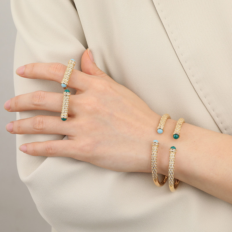 Set de bijuterii pentru nuntă, în stil arab, cu zircon cubic din piatră colorată, cu brățară de lux, cu inele, pentru femei