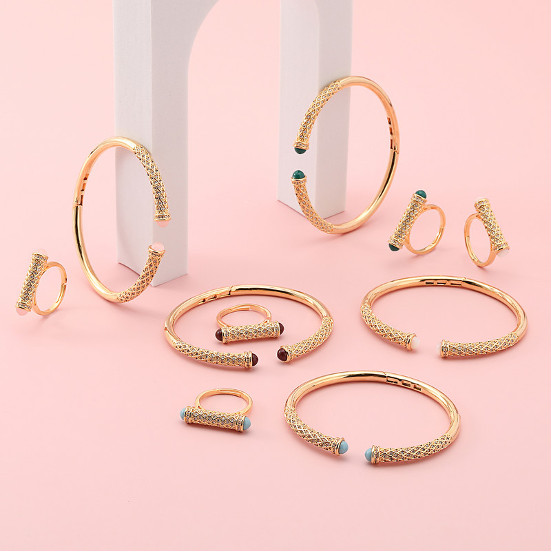 Set de bijuterii pentru nuntă, în stil arab, cu zircon cubic din piatră colorată, cu brățară de lux, cu inele, pentru femei