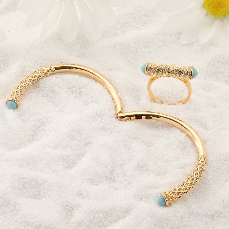Set de bijuterii pentru nuntă, în stil arab, cu zircon cubic din piatră colorată, cu brățară de lux, cu inele, pentru femei