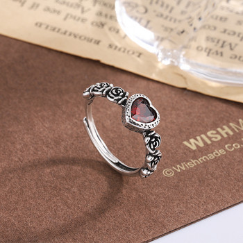 Ασημένια δαχτυλίδια 925 για γυναίκες Ανδρικά κόκκινη καρδιά Απλή μοντέρνα ρετρό ρυθμιζόμενα δώρα Anillos για πάρτι Εκλεκτά αξεσουάρ