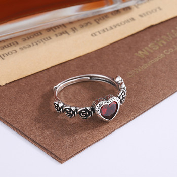 Ασημένια δαχτυλίδια 925 για γυναίκες Ανδρικά κόκκινη καρδιά Απλή μοντέρνα ρετρό ρυθμιζόμενα δώρα Anillos για πάρτι Εκλεκτά αξεσουάρ