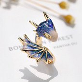 Vynikajúci smaltovaný prsteň s hviezdnou oblohou a malým modrým drakom, dámsky farebný, svieži otvárací nastaviteľný prsteň, unisex prívesok, sladké šperky, darčeky