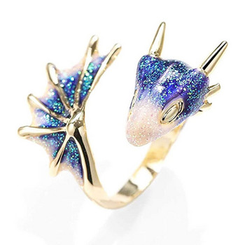 Εξαιρετικό σμάλτο Starry Sky Μικρό μπλε δράκος γυναικείο δαχτυλίδι Φρέσκο ανοιγόμενο ρυθμιζόμενο δαχτυλίδι Unisex Charm Γλυκά κοσμήματα δώρα