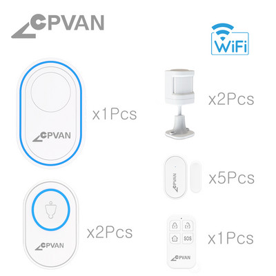 Σύστημα συναγερμού σπιτιού CPVAN WIFI με ανιχνευτή κίνησης αισθητήρα πόρτας Tuya Smart Alexa και Google Home For Home Security Garage