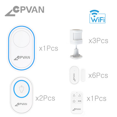 Σύστημα συναγερμού σπιτιού CPVAN WIFI με ανιχνευτή κίνησης αισθητήρα πόρτας Tuya Smart Alexa και Google Home For Home Security Garage