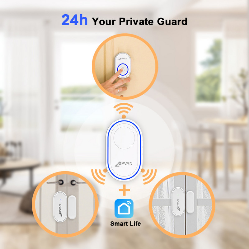 Σύστημα συναγερμού σπιτιού CPVAN WIFI με ανιχνευτή κίνησης αισθητήρα πόρτας Tuya Smart Alexa και Google Home For Home Security Garage