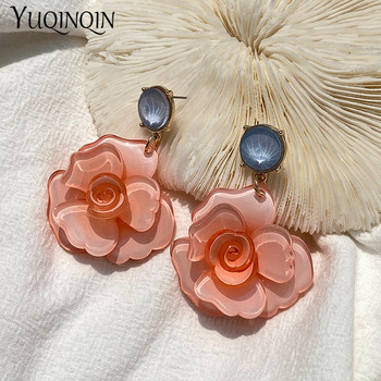 Винтидж елегантни корейски акрилни розови обеци за жени Дълги обеци от ацетатна смола за момичета Модни бижута Brincos