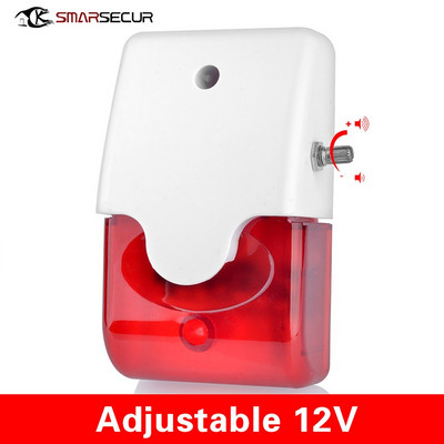 Smarsecur Sirenă de alarmă cu fir pentru interior/exterior Lumină stroboscopică Sirenă cu volum reglabil pentru sistem de alarmă gsm