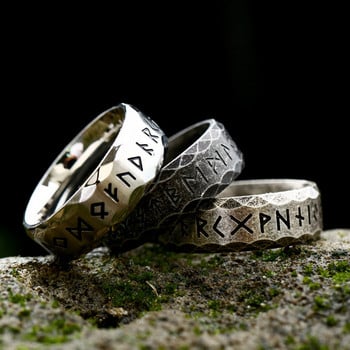 Vintage Odin Norse Viking Amulet Round Ring For Men Fashion Δαχτυλίδι από ανοξείδωτο ατσάλι με λέξεις Δαχτυλίδι γάμου Δώρα για την Ημέρα του Αγίου Βαλεντίνου