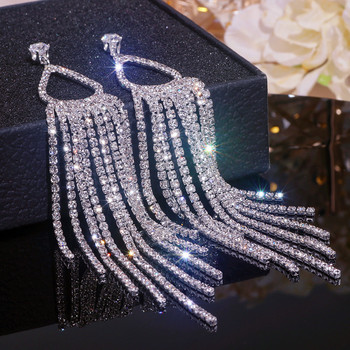 5 цвята луксозни пълни обеци с пискюли с кристали и кристали за жени Bijoux Корейски дълги висящи обеци Сватбени бижута Подаръци