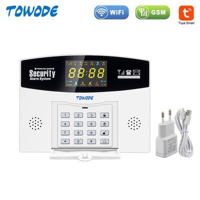 TOWODE Tuya Smart Home riasztórendszer WIFI GSM vezetékes vezeték nélküli biztonság színes LCD kijelzővel mozgásérzékelővel kompatibilis Alexa