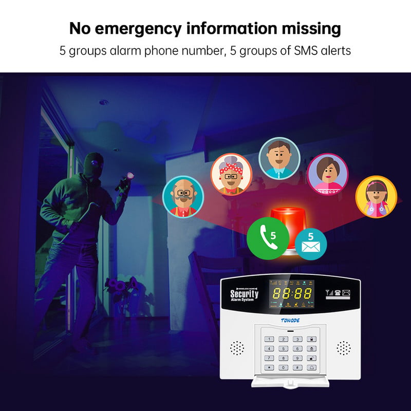 TOWODE Tuya Smart Home riasztórendszer WIFI GSM vezetékes vezeték nélküli biztonság színes LCD kijelzővel mozgásérzékelővel kompatibilis Alexa