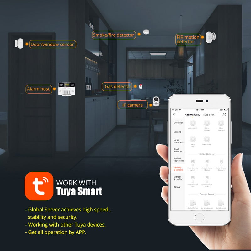 TOWODE Tuya Smart Home riasztórendszer WIFI GSM vezetékes vezeték nélküli biztonság színes LCD kijelzővel mozgásérzékelővel kompatibilis Alexa
