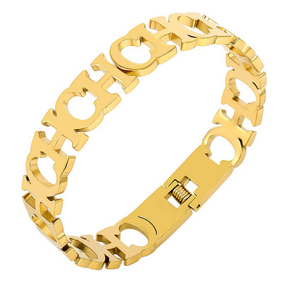 Set de bijuterii de modă Brățară cu manșetă cu deschidere cu litere goale pentru femei, bărbați, culoare aurie, inele pentru bărbați, brățări, cadouri