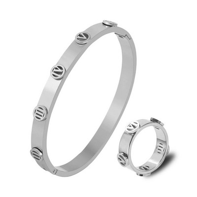 Set de bijuterii de modă Brățară cu manșetă cu deschidere cu litere goale pentru femei, bărbați, culoare aurie, inele pentru bărbați, brățări, cadouri