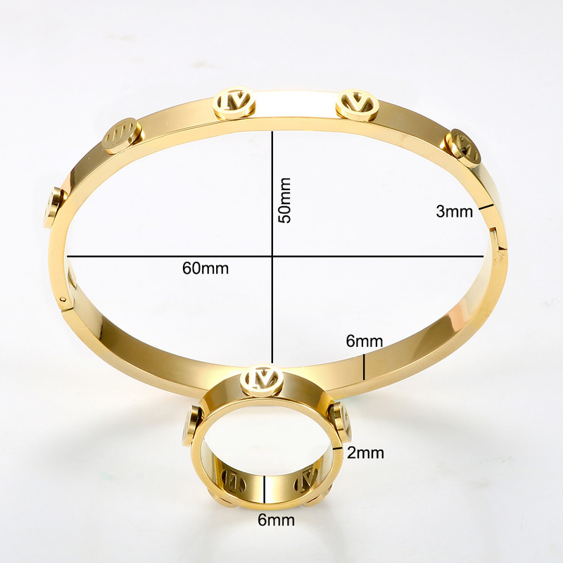 Set de bijuterii de modă Brățară cu manșetă cu deschidere cu litere goale pentru femei, bărbați, culoare aurie, inele pentru bărbați, brățări, cadouri