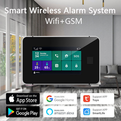 G60 Tuya WiFi GSM bezdrôtový domáci bezpečnostný alarm systém s odtlačkom prsta, displejom teploty a vlhkosti, 433MHz sirénou s odtlačkom prsta