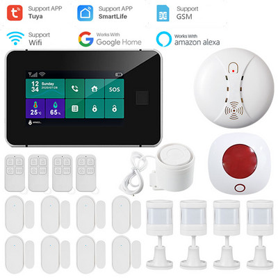 G60 Tuya WiFi GSM bezdrôtový domáci bezpečnostný alarm systém s odtlačkom prsta, displejom teploty a vlhkosti, 433MHz sirénou s odtlačkom prsta