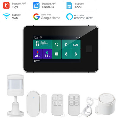 G60 Tuya WiFi GSM bezdrôtový domáci bezpečnostný alarm systém s odtlačkom prsta, displejom teploty a vlhkosti, 433MHz sirénou s odtlačkom prsta