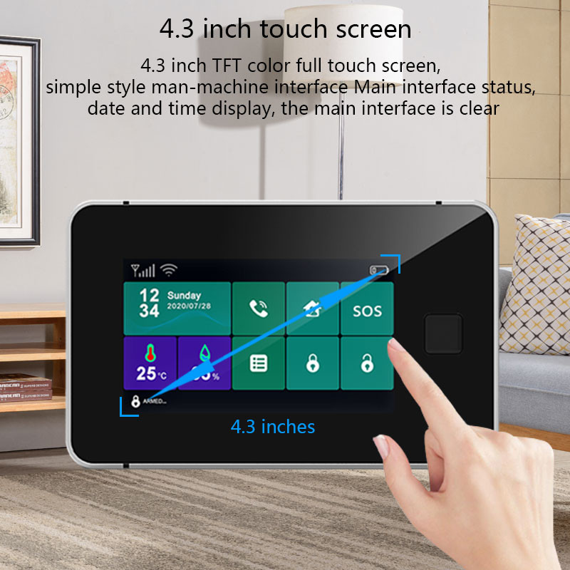 G60 Tuya WiFi GSM bezdrôtový domáci bezpečnostný alarm systém s odtlačkom prsta, displejom teploty a vlhkosti, 433MHz sirénou s odtlačkom prsta