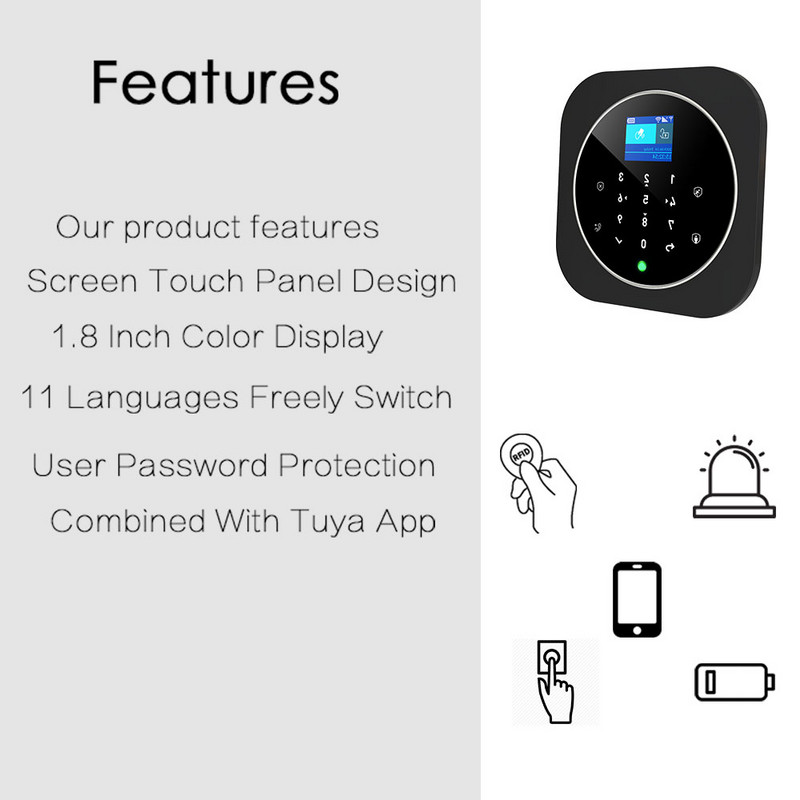 TUGARD G12+K10 alarmni sigurnosni sustav 433MHz GSM WiFi bežična RFID kartica kućna protuprovalna TFT LCD tipkovnica osjetljiva na dodir 11 jezika