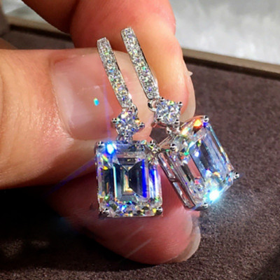 Modern Princess Cut ovális cirkon fülbevaló Klasszikus női vízcsepp zöld kristály fülbevaló