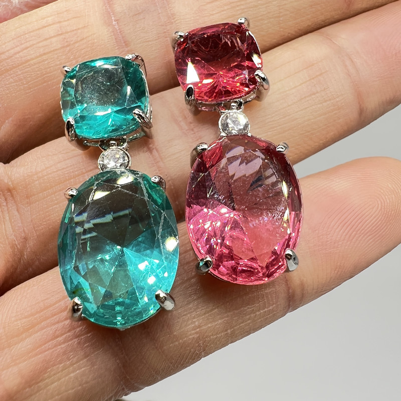 Modern Princess Cut ovális cirkon fülbevaló Klasszikus női vízcsepp zöld kristály fülbevaló