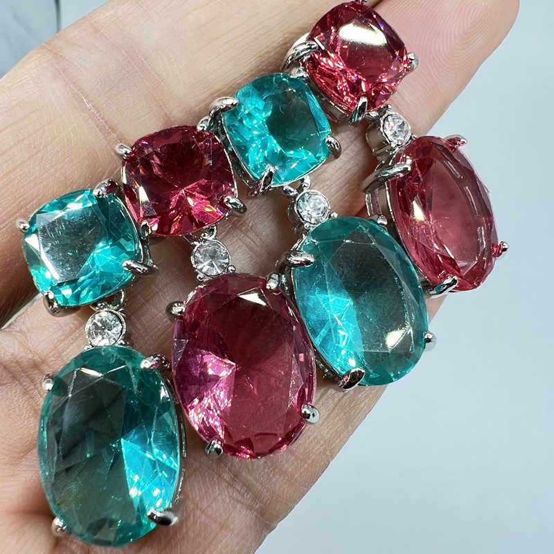 Modern Princess Cut ovális cirkon fülbevaló Klasszikus női vízcsepp zöld kristály fülbevaló