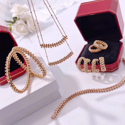 Zlxgirl Simple CZ zircon colier ureche brățară inel set de bijuterii material de cupru bijuterii populare cu un con pe ambele părți colier