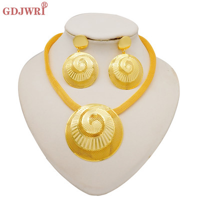 Seturi de bijuterii africane la modă pentru femei, rotund, colier, cercei, auriu, pentru petrecere, pentru mireasă, bijuterii de lux de calitate