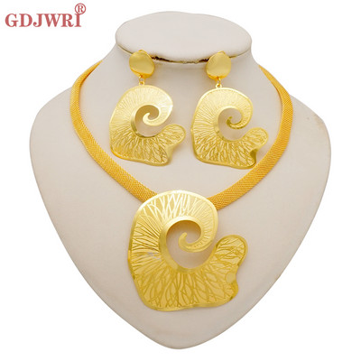 Seturi de bijuterii africane la modă pentru femei, rotund, colier, cercei, auriu, pentru petrecere, pentru mireasă, bijuterii de lux de calitate