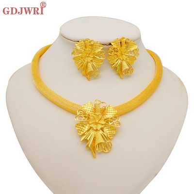 Seturi de bijuterii africane la modă pentru femei, rotund, colier, cercei, auriu, pentru petrecere, pentru mireasă, bijuterii de lux de calitate