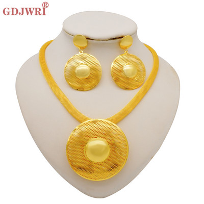 Seturi de bijuterii africane la modă pentru femei, rotund, colier, cercei, auriu, pentru petrecere, pentru mireasă, bijuterii de lux de calitate