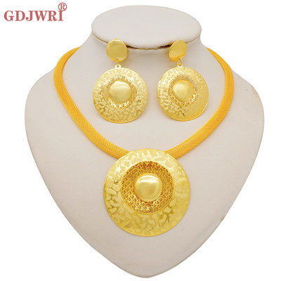 Seturi de bijuterii africane la modă pentru femei, rotund, colier, cercei, auriu, pentru petrecere, pentru mireasă, bijuterii de lux de calitate