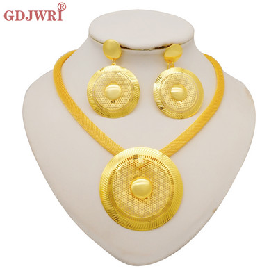 Seturi de bijuterii africane la modă pentru femei, rotund, colier, cercei, auriu, pentru petrecere, pentru mireasă, bijuterii de lux de calitate