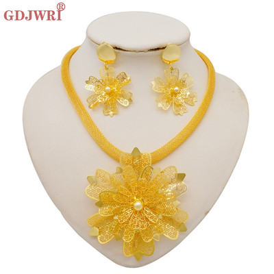 Seturi de bijuterii africane la modă pentru femei, rotund, colier, cercei, auriu, pentru petrecere, pentru mireasă, bijuterii de lux de calitate