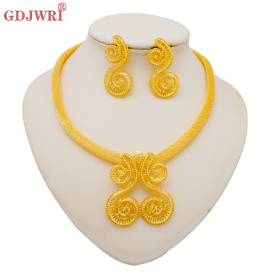 Seturi de bijuterii africane la modă pentru femei, rotund, colier, cercei, auriu, pentru petrecere, pentru mireasă, bijuterii de lux de calitate