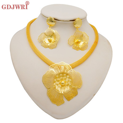 Seturi de bijuterii africane la modă pentru femei, rotund, colier, cercei, auriu, pentru petrecere, pentru mireasă, bijuterii de lux de calitate