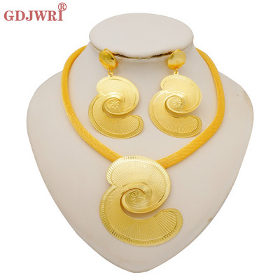 Seturi de bijuterii africane la modă pentru femei, rotund, colier, cercei, auriu, pentru petrecere, pentru mireasă, bijuterii de lux de calitate