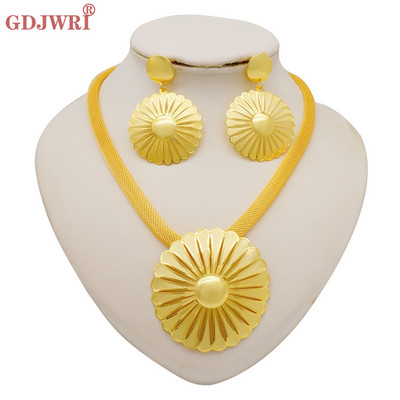 Seturi de bijuterii africane la modă pentru femei, rotund, colier, cercei, auriu, pentru petrecere, pentru mireasă, bijuterii de lux de calitate