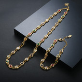 Κολιέ Βραχιόλι Trend Colorful Cubic Zirconia Panel για Γυναικεία Χρυσό Χρώμα από ανοξείδωτο ατσάλι Κρυστάλλινο σετ κοσμημάτων Fisheye 2023 Νέο