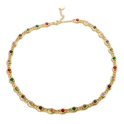 Κολιέ Βραχιόλι Trend Colorful Cubic Zirconia Panel για Γυναικεία Χρυσό Χρώμα από ανοξείδωτο ατσάλι Κρυστάλλινο σετ κοσμημάτων Fisheye 2023 Νέο